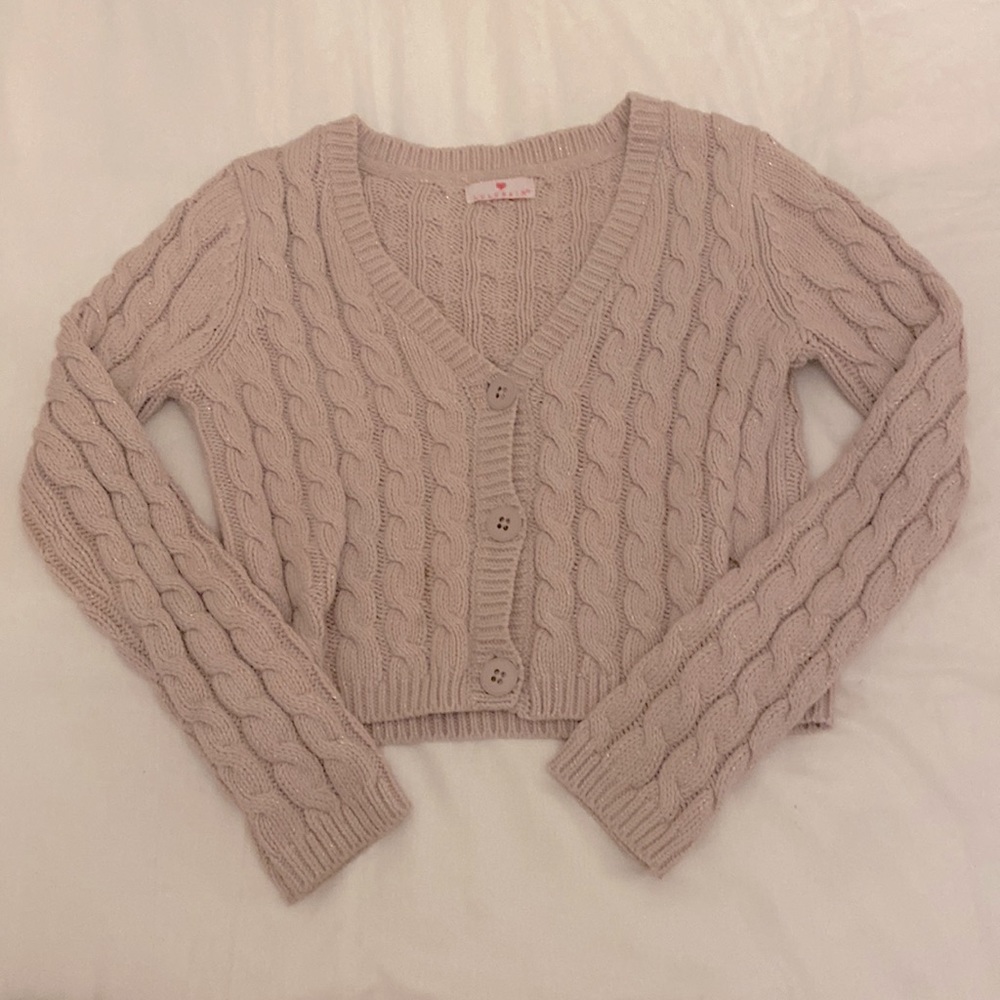 Sparkly Pink Cable Cardigan From Lulurain